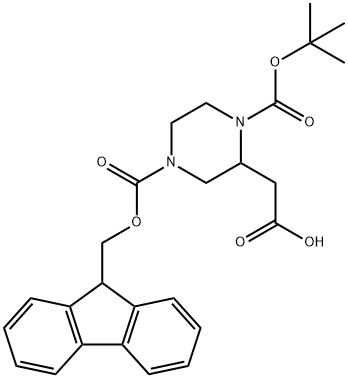 2-(4-(((9H-芴-9-基)甲氧基)羰基)-1-(叔丁氧基羰基)哌嗪-2-基)乙酸, 885949-85-9, 结构式