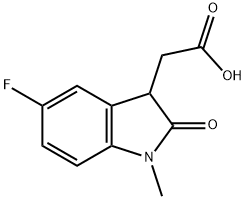 (5-フルオロ-1-メチル-2-オキソ-2,3-ジヒドロ-1H-インドール-3-イル)酢酸 化学構造式