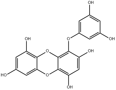 4-(3,5-ジヒドロキシフェノキシ)ジベンゾ-p-ジオキシン-1,3,6,8-テトラオール 化学構造式