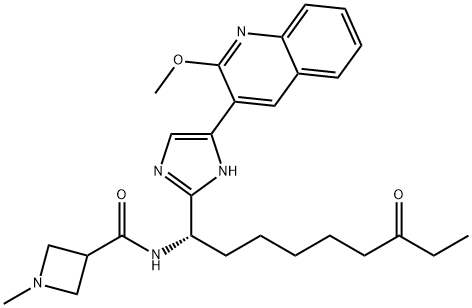 3-AzetidinecarboxaMide, N-[(1S)-1-[5-(2-Methoxy-3-quinolinyl)-1H-iMidazol-2-yl]-7-oxononyl]-1-Methyl-,891264-65-6,结构式