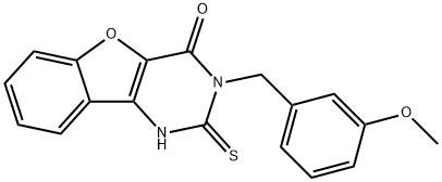 3-(3-メトキシベンジル)-2-チオキソ-2,3-ジヒドロ-[1]ベンゾフロ[3,2-D]ピリミジン-4(1H)-オン 化学構造式