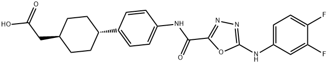 2-[(1r,4r)-4-(4-{5-[(3,4-ジフルオロフェニル)アミノ]-1,3,4-オキサジアゾール-2-アミド}フェニル)シクロヘキシル]酢酸 化学構造式