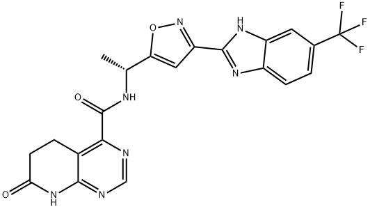 Pyrido[2,3-d]pyriMidine-4-carboxaMide, 5,6,7,8-tetrahydro-7-oxo-N-[(1R)-1-[3-[6-(trifluoroMethyl)-1H-benziMidazol-2-yl]-5-isoxazolyl]ethyl]- Struktur