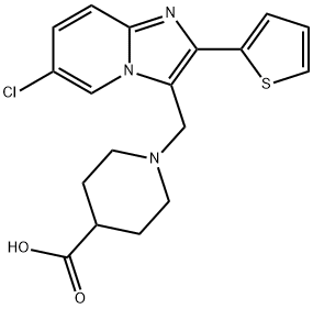 1-(6-CHLORO-2-THIOPHEN-2-YL-IMIDAZO[1,2-A]PYRIDIN-3-YLMETHYL)-PIPERIDINE-4-CARBOXYLIC ACID 化学構造式