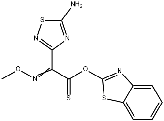 (S)-2-Benzothiazolyl (Z)-2-(5-amino-1,2,4-thiadiazol-3-yl)-2-methoxyiminothioacetate Struktur
