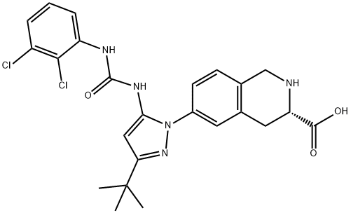 (S)-6-(3-(tert-Butyl)-5-(3-(2,3-dichlorophenyl)ureido)-1H-pyrazol-1-yl)-1,2,3,4-tetrahydroisoq 化学構造式