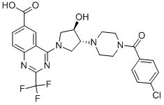 4-[ (3R,4R)-3-[4-(4-CHLORO-BENZOYL)-PIPERAZIN-1-YL]-4-HYDROXY-PYRROLIDIN-1-YL]-2-TRIFLUOROMETHYL-QUINAZOLINE-6-CARBOXYLIC ACID Structure