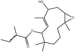 2-Methyl-2-butenoic acid 3-hydroxy-4,7,7,11-tetramethyl-12-oxabicyclo[9.1.0]dodec-4-en-6-yl ester,89803-99-6,结构式