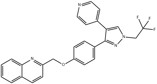 2-{4-[4-Pyridin-4-yl-1-(2,2,2-trifluoro-ethyl)-1H-pyrazol-3-yl]-phenoxymethyl}-quinoline 结构式