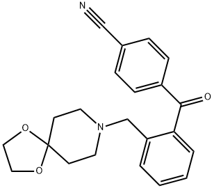 4-(2-((1,4-二噁烷-8-氮杂螺环并[4.5]癸烷-8-基)甲基)苯甲酰基)苯甲腈, 898755-87-8, 结构式