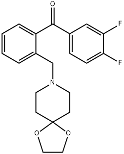 3,4-ジフルオロ-2'-[8-(1,4-ジオキサ-8-アザスピロ[4.5]デシル)メチル]ベンゾフェノン 化学構造式