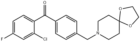 2-クロロ-4'-[8-(1,4-ジオキサ-8-アザスピロ[4.5]デシル)メチル]-4-フルオロベンゾフェノン 化学構造式