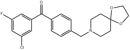 3-クロロ-4'-[8-(1,4-ジオキサ-8-アザスピロ[4.5]デシル)メチル]-5-フルオロベンゾフェノン 化学構造式