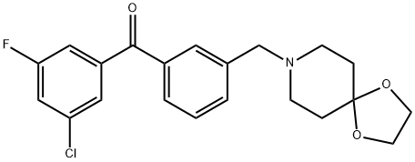 (3-((1,4-二噁烷-8-氮杂螺环并[4.5]癸烷-8-基)甲基)苯基)(3-氯-5-氟苯基)甲酮,898762-13-5,结构式