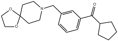 シクロペンチル3-[8-(1,4-ジオキサ-8-アザスピロ[4.5]デシル)メチル]フェニルケトン 化学構造式
