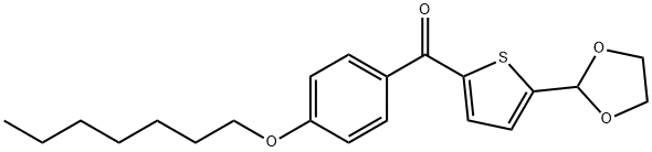 5-(1,3-ジオキソラン-2-イル)-2-(4-ヘプチルオキシベンゾイル)チオフェン 化学構造式