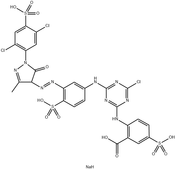 tetrasodium 2-[[4-chloro-6-[[3-[[1-(2,5-dichloro-4-sulphonatophenyl)-4,5-dihydro-3-methyl-5-oxo-1H-pyrazol-4-yl]azo]-4-sulphonatophenyl]amino]-1,3,5-triazin-2-yl]amino]-5-sulphonatobenzoate,89923-42-2,结构式