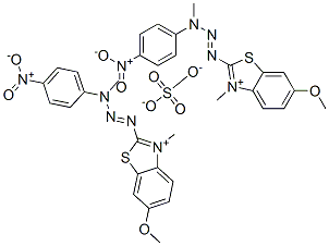 bis[6-methoxy-3-methyl-2-[3-methyl-3-(4-nitrophenyl)triazen-1-yl]benzothiazolium] sulphate 结构式