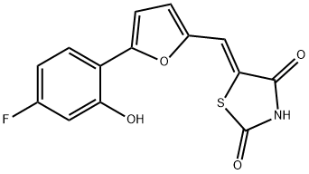 5-[[5-(4-Fluoro-2-hydroxyphenyl)-2-furanyl]methylene]-2,4-thiazolidinedione Struktur