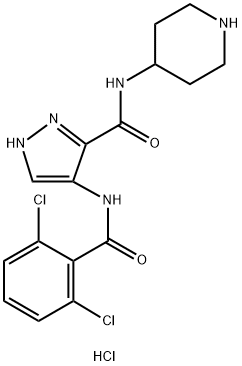 4-(2,6-ジクロロベンゾイルアミノ)-1H-ピラゾール-3-カルボン酸ピペリジン-4-イルアミド一塩酸塩 化学構造式