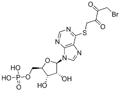 1-Bromo-4-((9-(5-O-phosphono-beta-D-ribofuranosyl)-9H-purin-6-yl)thio) -2,3-butanedione 结构式