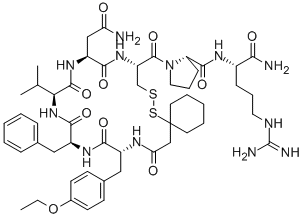 N-(3-メルカプト(1)-3,3-ペンタメチレン-1-オキソプロピル)-O-エチル-D-Tyr-L-Phe-L-Val-L-Asn-L-Cys(1)-L-Pro-L-Arg-NH2 化学構造式