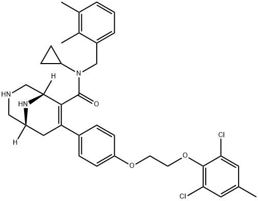 3,9-Diazabicyclo[3.3.1]non-6-ene-6-carboxaMide, N-cyclopropyl-7-[4-[2-(2,6-dichloro-4-Methylphenoxy)ethoxy]phenyl]-N-[(2,3-diMethylphenyl)Methyl]-, (1R,5S)- Struktur