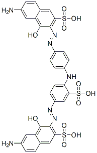 2-Naphthalenesulfonic acid, 6-amino-3-[[4-[[4-[(7-amino-1-hydroxy-3-sulfo-2-naphthalenyl)azo]phenyl]amino]-3-sulfophenyl]azo]-4-hydroxy-, diazotized, coupled with 2,4-diaminobenzenesulfonic acid and m-phenylenediamine, sodium salts  Struktur