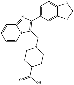 1-(2-BENZO[1,3]DIOXOL-5-YL-IMIDAZO[1,2-A]PYRIDIN-3-YLMETHYL)-PIPERIDINE-4-CARBOXYLIC ACID, 904814-29-5, 结构式
