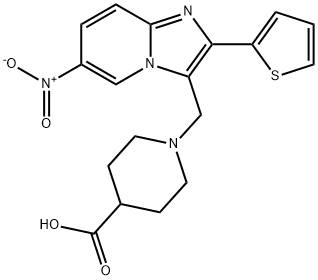 1-(6-NITRO-2-THIOPHEN-2-YL-IMIDAZO[1,2-A]PYRIDIN-3-YLMETHYL)-PIPERIDINE-4-CARBOXYLIC ACID, 904817-89-6, 结构式