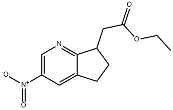 ethyl 2-(3-nitro-6,7-dihydro-5H-cyclopenta[b]pyridin-7-yl)acetate 化学構造式