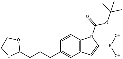 1H-Indole-1-carboxylic acid, 2-borono-5-[3-(1,3-dioxolan-2-yl)propyl]-, 1-(1,1-dimethylethyl) ester Struktur