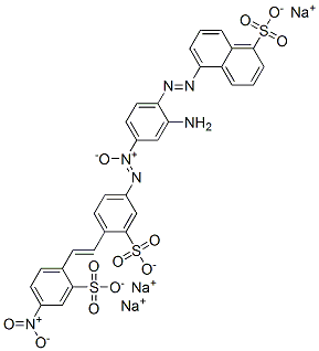 trisodium 5-[[2-amino-4-[[4-[2-(4-nitro-2-sulphonatophenyl)vinyl]-3-sulphonatophenyl]azoxy]phenyl]azo]naphthalene-1-sulphonate Structure