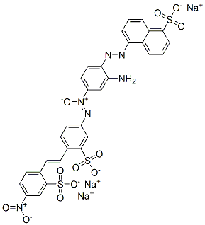 トリナトリウム=4-[3-アミノ-4-(5-スルホナト-1-ナフチルアゾ)フェニルアゾキシ]-4′-ニトロ-2,2′-スチルベンジスルホナート 化学構造式