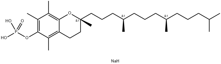 (2R)-3,4-ジヒドロ-2,5,7,8-テトラメチル-2-[(4R,8R)-4,8,12-トリメチルトリデシル]-2H-1-ベンゾピラン-6-オール(りん酸二ナトリウム) 化学構造式