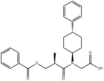 N-(3-ベンゾイルチオ-2-メチル-1-オキソプロピル)-N-(4-フェニルシクロヘキシル)グリシン 化学構造式