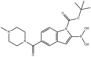 1H-Indole-1-carboxylic acid, 2-borono-5-[(4-methyl-1-piperazinyl)carbonyl]-, 1-(1,1-dimethylethyl) ester 化学構造式