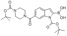 1H-Indole-1-carboxylic acid, 2-borono-6-[[4-[(1,1-dimethylethoxy)carbonyl]-1-piperazinyl]carbonyl]-, 1-(1,1-dimethylethyl) ester Struktur