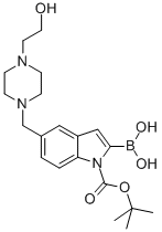 1H-Indole-1-carboxylic acid, 2-borono-5-[[4-(2-hydroxyethyl)-1-piperazinyl]methyl]-, 1-(1,1-dimethylethyl) ester Struktur