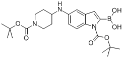 1H-Indole-1-carboxylic acid, 2-borono-5-[[1-[(1,1-dimethylethoxy)carbonyl]-4-piperidinyl]amino]-, 1-(1,1-dimethylethyl) ester 化学構造式