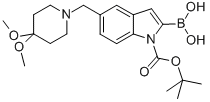 1H-Indole-1-carboxylic acid, 2-borono-5-[(4,4-dimethoxy-1-piperidinyl)methyl]-, 1-(1,1-dimethylethyl) ester Struktur