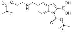 1H-Indole-1-carboxylic acid, 2-borono-5-[[[2-[[(1,1-dimethylethyl)dimethylsilyl]oxy]ethyl]amino]methyl]-, 1-(1,1-dimethylethyl) ester Structure