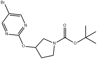 3-(5-溴嘧啶-2-氧基)吡咯烷-1-甲酸叔丁酯,914347-79-8,结构式