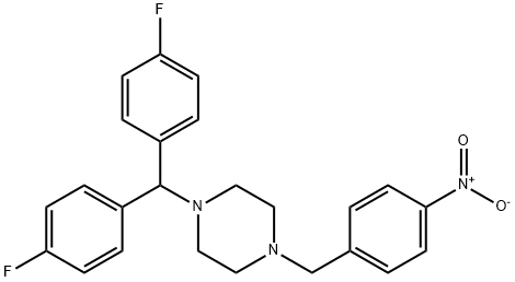1-[ビス(4-フルオロフェニル)メチル]-4-(4-ニトロベンジル)ピペラジン 化学構造式