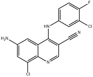 6-氨基-8-氯-4-[(3-氯-4-氟苯基)氨基]-3-喹啉甲腈 结构式