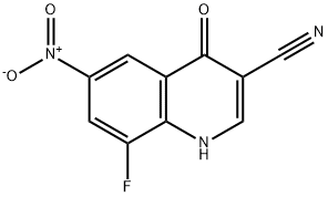 3-Quinolinecarbonitrile, 8-fluoro-1,4-dihydro-6-nitro-4-oxo- 化学構造式