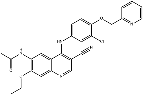 N-(4-((3-Chloro-4-(pyridin-2-ylMethoxy)phenyl)aMino)-3-cyano-7-ethoxyquinolin-6-yl)acetaMide 化学構造式