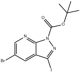 5-ブロモ-3-ヨード-1H-ピラゾロ-[3,4-B]ピリジン-1-カルボン酸TERT-ブチル 化学構造式