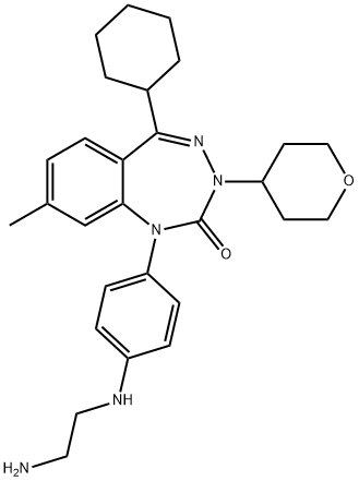 2H-1,3,4-Benzotriazepin-2-one,1-[4-[(2-aMinoethyl)aMino]phenyl]-5-cyclohexyl-1,3-dihydro-8-Methyl-3-(tetrahydro-2H-pyran-4-yl)- Struktur