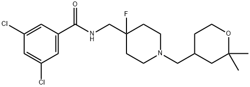 BENZAMIDE, 3,5-DICHLORO-N-[[4-FLUORO-1-[(TETRAHYDRO-2,2-DIMETHYL-2H-PYRAN-4-YL)METHYL]-4-PIPERIDINYL]METHYL]-, (+)- Struktur